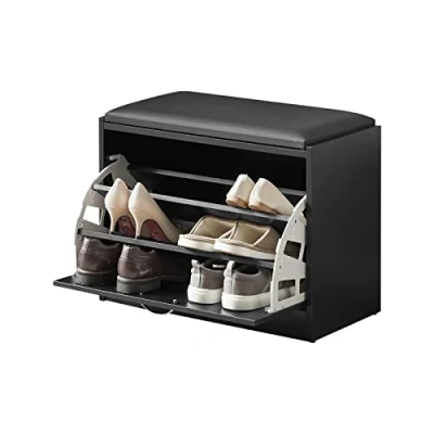 Afbeelding van SoBuy FSR16 SCH Schoenenkast met 1 deksel kussen entreekast voor schoenen, 60 x 30 47 cm, zwart