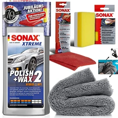 Afbeelding van Detailmate Sonax Xtreme handpolijstset + wax 2, 500 ml microvezeldoek polijstspons ultrazachte polijstdoek beschermende handschoenen