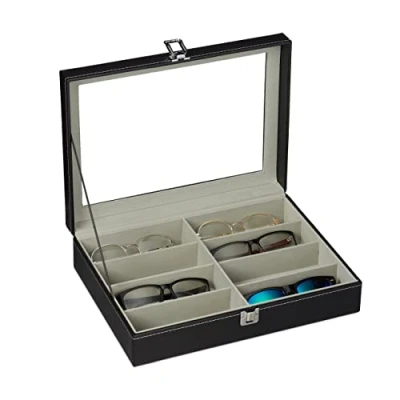 Afbeelding van Relaxdays brillendoos voor 8 brillen opbergdoos display organizer zwart