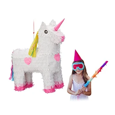 Afbeelding van Relaxdays pinata eenhoorn ophangen voor kinderen zelf vullen verjaardag unicorn