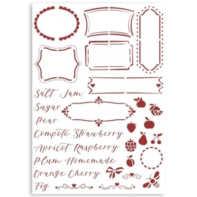 Afbeelding van Stamperia Stencil A4 Casa Granada Labels (KSG486) (DISCONTINUED)