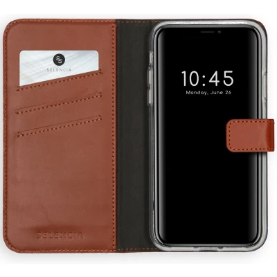 Afbeelding van Selencia Hoesje Geschikt voor iPhone 11 Met Pasjeshouder Echt Lederen Bookcase Lichtbruin