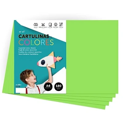 Afbeelding van Kleurrijk karton, A4, intense kleuren, kleurrijke vellen, 180 g, voor handwerk, print je creatieve documenten en tekeningen, vellen A4 · m office (25 groen)