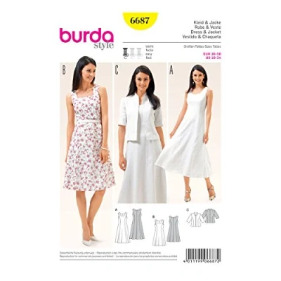 Afbeelding van Burda B6687 patroon voor jurk en jas, wit papier, 19 x 13 1 cm