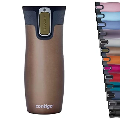 Image de Contigo West Loop Tasse de voyage isotherme en acier inoxydable avec couvercle hermétique BPA facile à nettoyer, 470 ml, latte
