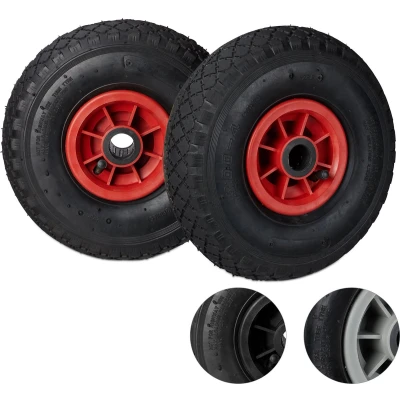 Afbeelding van Relaxdays steekwagenwiel 2 steekwagenwielen luchtband rubber reservewiel 3.00 4 zwart rood