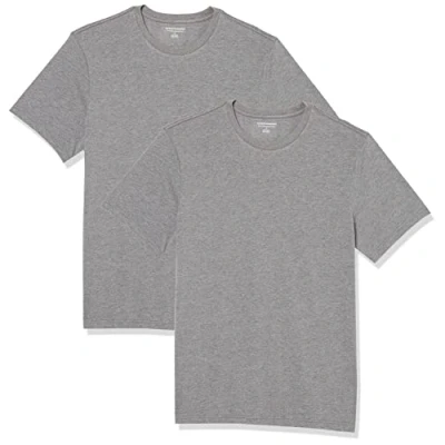 Image de Amazon Essentials Lot de 2 t shirts à manches courtes et col rond, pour homme, coupe ajustée, gris chiné, taille L
