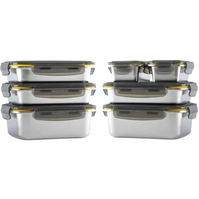 Afbeelding van PIKA Set van 7 roestvrijstalen voedselcontainers 3x 820ml + 2x 1200ml 260ml Luchtdicht Geschikt voor magnetron, oven, vriezer Batch Cooking.