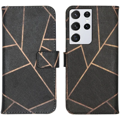 Afbeelding van iMoshion Hoesje Geschikt voor Samsung Galaxy S21 Ultra Met Pasjeshouder Design Softcase Bookcase Meerkleurig / Black Graphic
