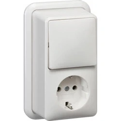 Afbeelding van Gira opbouw combinatie wisselschakelaarstopcontact met randaarde zuiver wit glanzend
