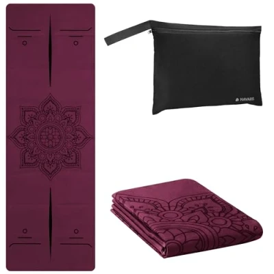 Afbeelding van Navaris opvouwbare yogamat voor op reis 1,5 mm dikke yoga mat yoga, pilates, training en fitness Met antislip draagtas Paars