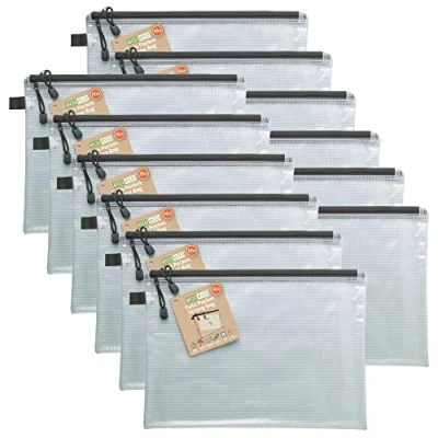 Afbeelding van eco 12 stuks A4+ 95% gerecyclede zakken, dubbele zak, waterdichte nettas, versterkt, zwarte ritssluiting, 2 zakken eco062 x