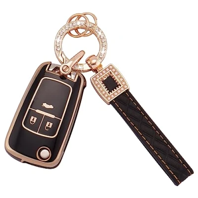 Afbeelding van Koaudb Autosleutelhoes compatibel met Vauxhall Opel Astra Insignia Vectra Zafira Meriva Mokka Chevy Holden 2 3 knoppen opvouwbaar lederen sleutelkoord (BP Chv 3F)
