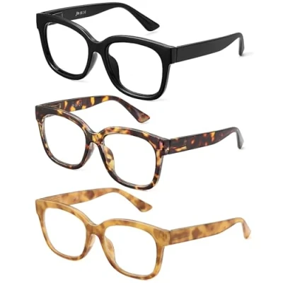 Afbeelding van JM Set van 3 vierkante oversized leesbril, computerspeler met blauw lichtblok voor dames en heren, #2 stuks gemengde kleuren