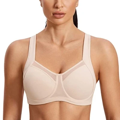 Afbeelding van SYROKAN Femme Soutien Gorge Sport Maintien Extreme Avec Armature Dos Nageur Non Rembourré Beige 105C