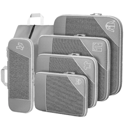 Afbeelding van SINZUX Set van 6 koffer organizer, grijs, opbergkoffer, compressietas, reizen, uitbreidbaar, opbergtas voor opslag thuis, kleding