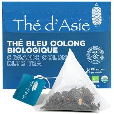Image de Khla Thé Bleu Oolong Bio Pack de 80 Sachets Infusettes Pyramides Biologique Minceur Perte Poids Régime Pyramidal d’Asie Origine Chine Tisane &amp; Infusion