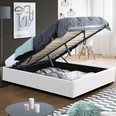 Afbeelding van Lit coffre double MIAMI avec sommier 140 x 190 CM PVC blanc