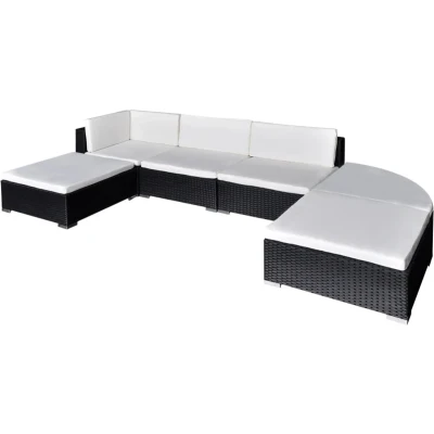 Afbeelding van 6 delige Loungeset met kussens poly rattan zwart