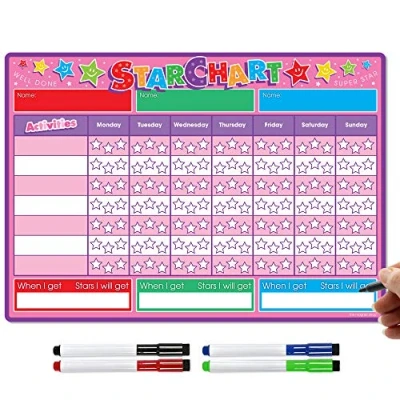 Afbeelding van TMS Beloningsbord voor kinderen, magneetbord in stervorm het herkennen en inspireren van goed gedrag peuters jongens meisjes, met 4 pennen