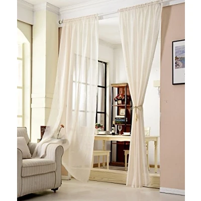 Afbeelding van WOLTU® 1 stuk VH5859 cm gordijn, semitransparant, ophanging met lusdoorvoer voor stang, decoratie, huis, slaapkamer, 140 x 245 cm, crèmekleurig