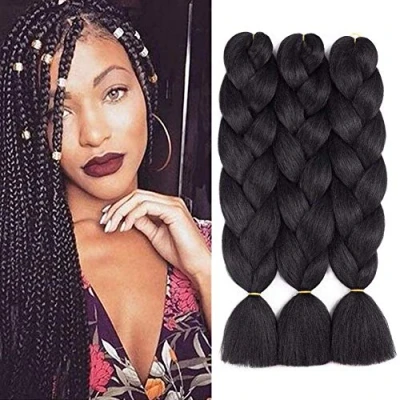 Afbeelding van FanYu Ombre Vlechten Haar, 3Pack/Lot Hair Extensions Hoge Temperatuur Synthetisch 24 &quot;Pre Uitgerekt Haar (zwart)
