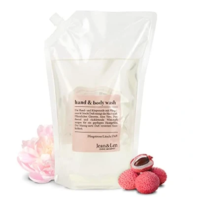 Image de Jean &amp; Len Nettoyant pour les mains et le corps à la pivoine au litchi Nettoie nourrit peau pendant lavage Parfum floral délicat Savon liquide en recharge Sans parabène, silicone