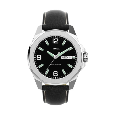 Afbeelding van Timex Essex AVE 46 ST CASE Black DIAL Leather Strap Horloge, Heren, Maat: One Size,