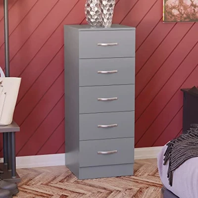 Afbeelding van Vida Designs Smalle commode met 5 uittrekbare laden voor slaapkamer (grijs)