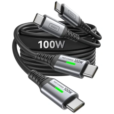 Afbeelding van INIU type C naar kabel, zwart, 1 m + m, USB snel opladen voor iPhone 15, Samsung S24, S23, Pixel 8 enz.