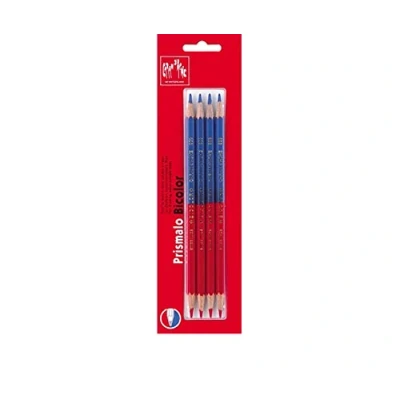 Afbeelding van Caran d&#039;Ache 0999.304 Prismalo 4 stuks tweekleurige kleurpotloden blauw/rood verpakking in blisterverpakking wateroplosbaar hout afmetingen: ca. 14 cm