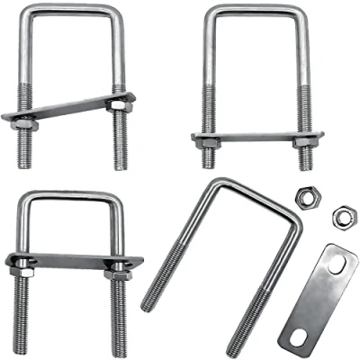 Afbeelding van 4 stuks U vormige bouten vierkant roestvrij staal 304 M8 100 x 52 mm vierkante buis met bouttouw, frameplaat voor bevestiging van slangen of als boot jachtaccessoires bouttouw