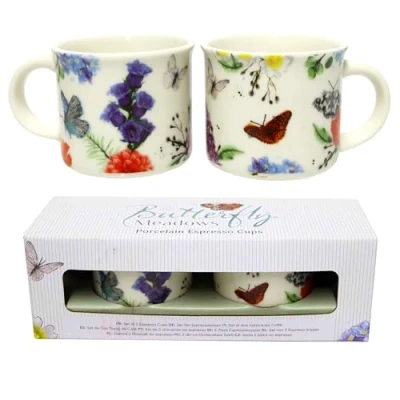 Afbeelding van Espresso Koffiekopjes Butterfly Meadows Vilnders&amp;Wilde Bloemen Set 2 stuks Porselein 5x5,5cm 100ml