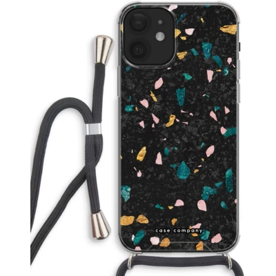 Afbeelding van Case Company® hoesje met Koord geschikt voor iPhone 12 Terrazzo N10 Telefoonhoesje Zwart Extra Bescherming aan alle Kanten en Over de Schermrand