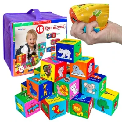 Afbeelding van magdum 18 stuks dieren activiteitenkubus voor baby&#039;s Montessori babyspeelgoed 6 12 maanden stapelkubus kubus speelgoed babykubus bijtspeelgoed