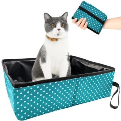 Afbeelding van Bac à litière de voyage pliable portable pour chaton, imperméable, facile nettoyer, utile animaux compagnie, voyage, camping, usage domestique, bleu clair, 48 x 39 14 cm