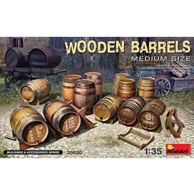 Afbeelding van 1:35 MiniArt 35630 Wooden Barrels Medium Size Plastic Modelbouwpakket