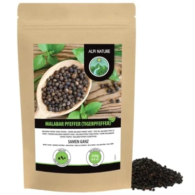 Afbeelding van Alpi Nature I Malabar peper (250 g), tijgerpeper, zwarte peperkorrels uit gecontroleerde teelt, getest in het laboratorium, 100% zuivere en natuurlijke tijgerpeper