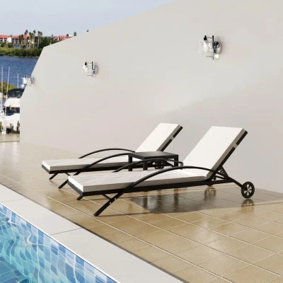 Afbeelding van Ligbedden met tafel poly rattan zwart