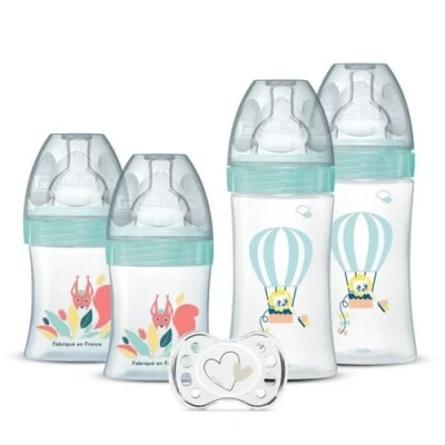 Image de Lot de 4 biberons naissance Tétine plate Anti Colique (2x150mL et 2x270mL), + une sucette