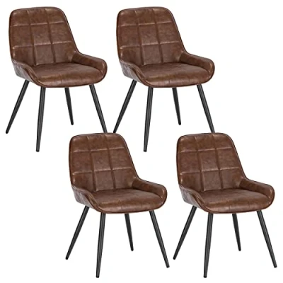 Afbeelding van WOLTU Set van 4 eetkamerstoelen, ontspannende stoelen kunstleer, ergonomische Scandinavische met rugleuning voor woonkamer, keuken, slaapkamer, bruin, BH332br