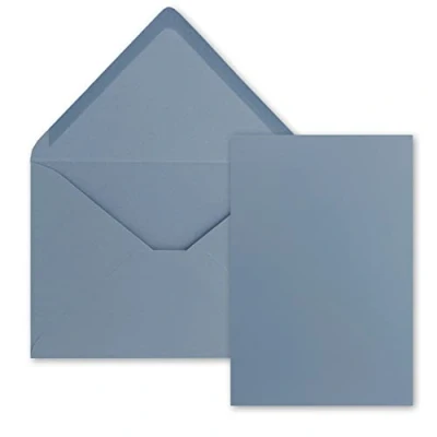 Afbeelding van 25 kaarten met envelop individuele DIN A5 14,8 x 21 cm, grijs blauw enveloppen C5 15,4 22 natte plakrand