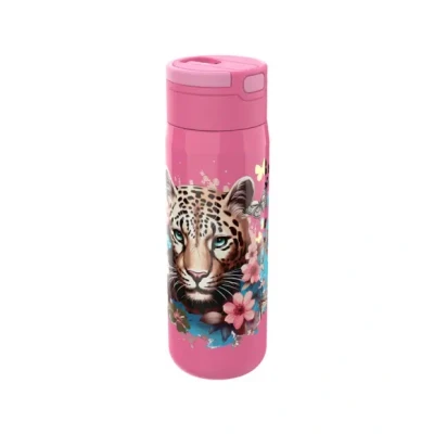 Afbeelding van Danneels Lunch Buddies Rvs Waterfles 600Ml Leopard Flowers &amp; Butterflies Roze