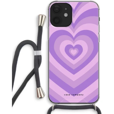 Afbeelding van Case Company® hoesje met Koord geschikt voor iPhone 12 mini Hart Paars Telefoonhoesje Zwart Extra Bescherming aan alle Kanten en Over de Schermrand