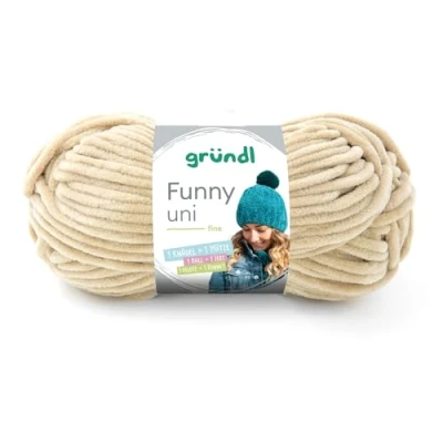 Afbeelding van Gründl Funny Uni brei en haakgaren (fluweelachtig chenillegaren 100% polyester, 100 g/120 m, naalddikte 5 6, 1 x g) beige