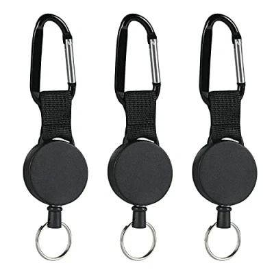 Afbeelding van Vicloon intrekbare sleutelhanger, 3 stuks karabijnhaak met haspel, staalkabel, 80 cm, sleutels voor broeken en riemen, zwart