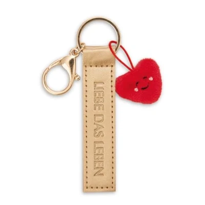 Afbeelding van NICI Sleutelhanger Met spreuk &quot;Liebe das Leben&quot; Kunstleer 10 cm gouden harthanger voor rugzak of tas groot en klein 62012