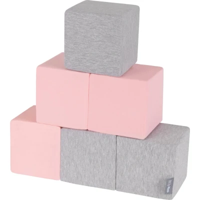 Afbeelding van KiddyMoon 6 stuks schuimkubussen voor baby&#039;s, Montessori speelgoed met schuim en plezier kinderen, gemaakt in de EU, blokken: lichtgrijs/roze