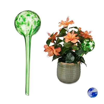 Afbeelding van Relaxdays waterdruppelaar glas set van 2 waterbol watergeefsysteem kamerplanten groen