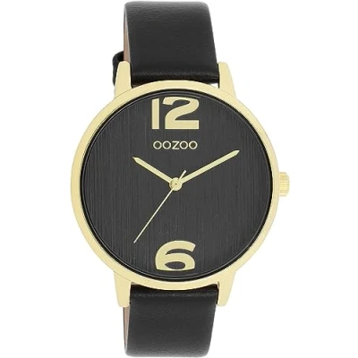 Afbeelding van OOZOO Timepieces Goudkleurige horloge met zwarte leren band C11239